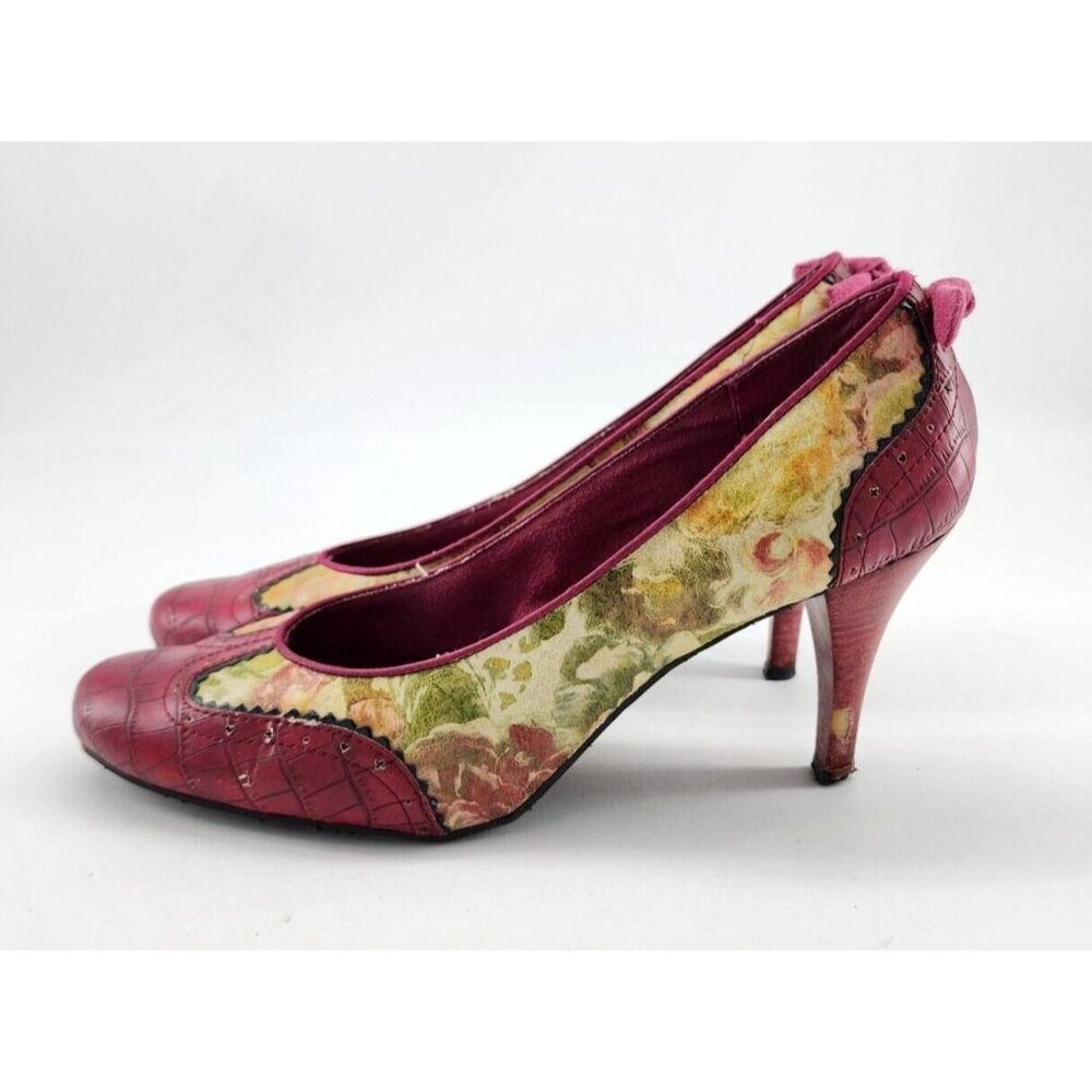 XOXO Women's Y2K Leather Cap Toe Floral Pump Heels Girly Soft Romantic Size 10 - Picture 4 of 13